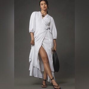 NWOT Maeve Asymmetric Tiered Linen Wrap Dress